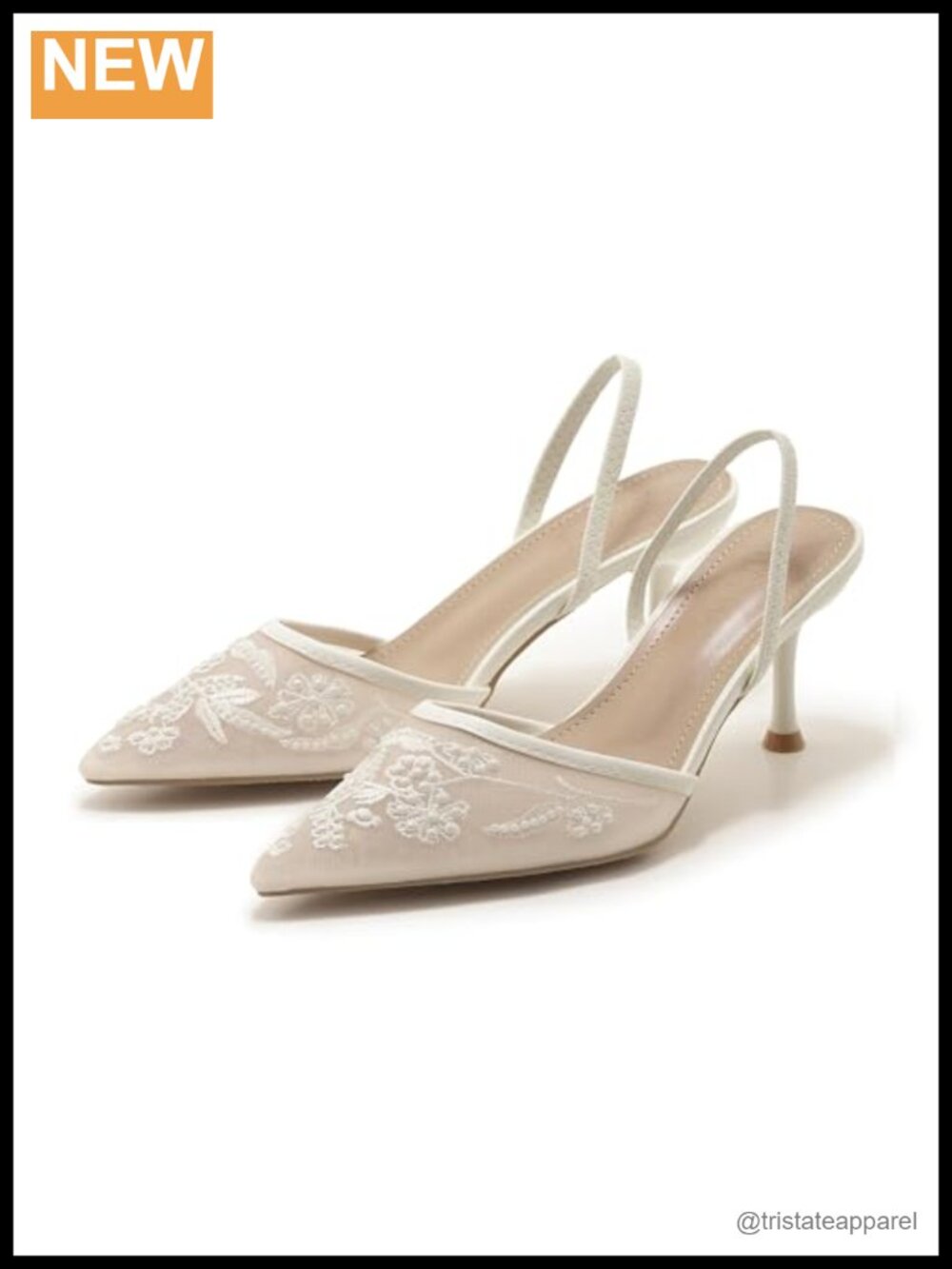 Embroidered Mesh Slingback Heels Kitten Heel Pointed Toe Wedding Pumps